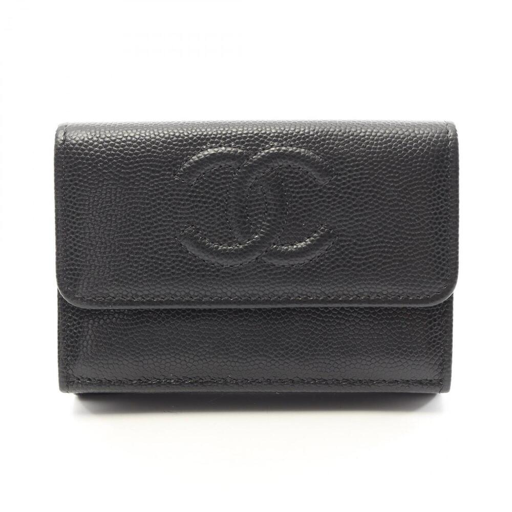 Chanel Coco Mark Small Flap Tri-fold Wallet, Caviar Leather (Grained Calfskin...